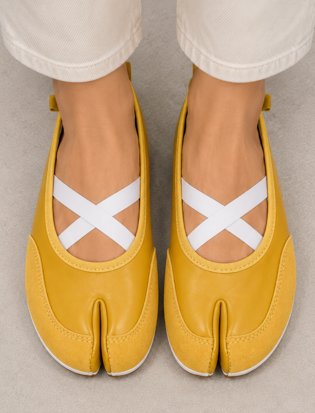 Mary Jane Tabi à Brides Croisées — Jaune