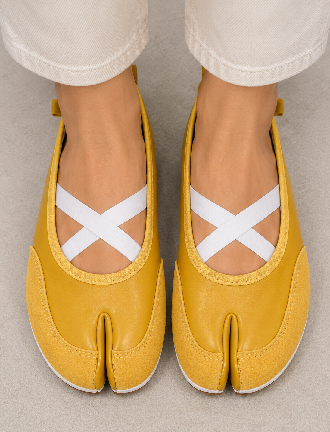 Mary Jane Tabi à Brides Croisées — Jaune