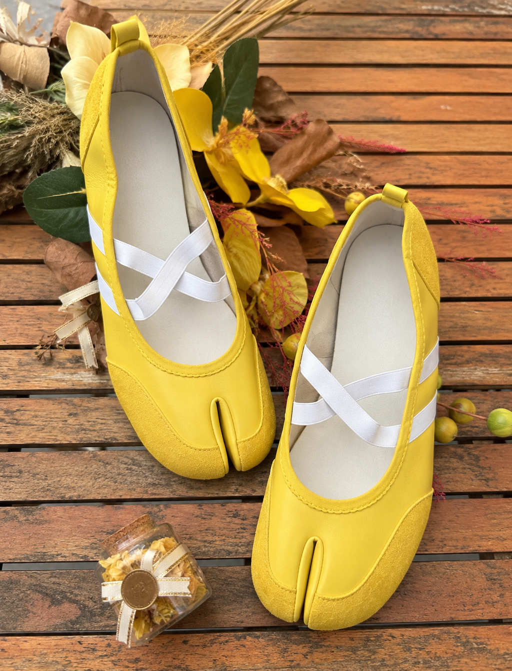 Mary Jane Tabi à Brides Croisées — Jaune