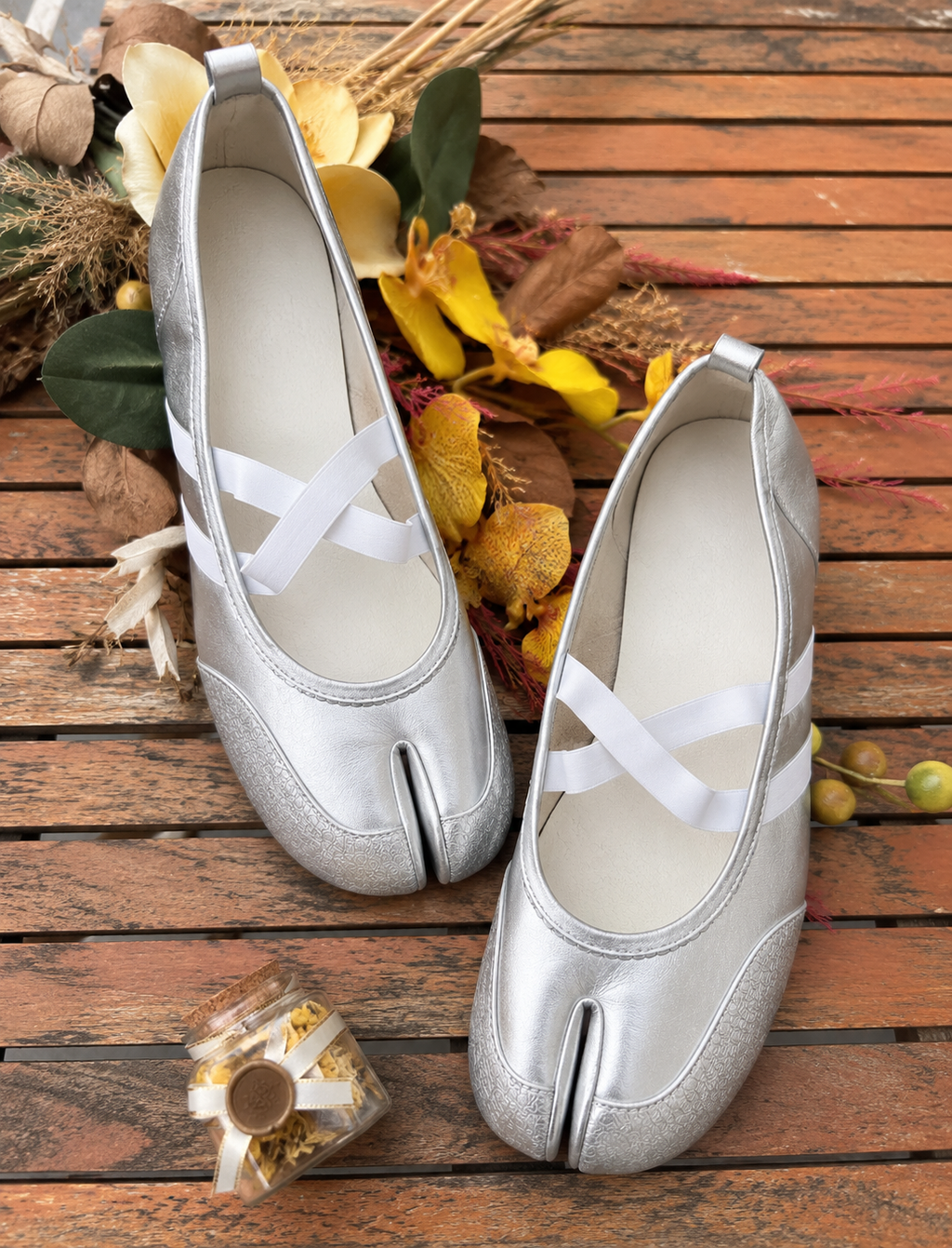 Mary Jane Tabi à Brides Croisées — Argenté