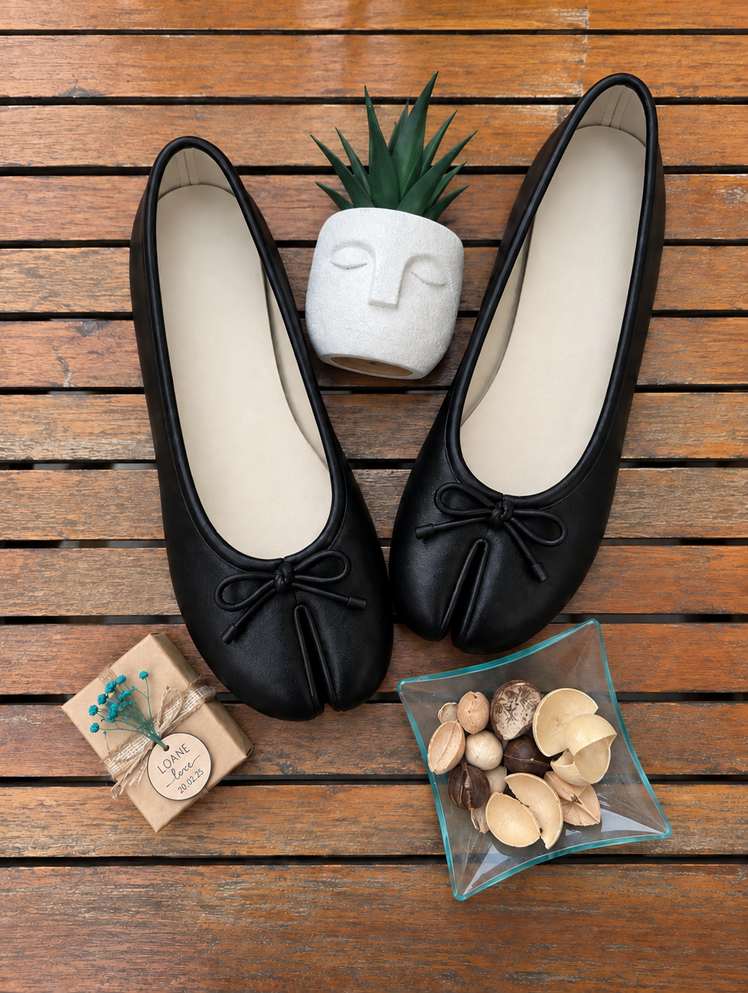 Ballerine Tabi à Nœud — Noir