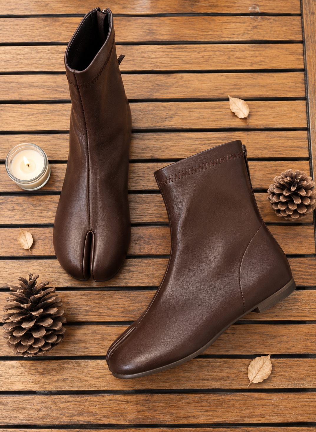 Bottine Tabi Marron – Fermeture zippée à l’arrière