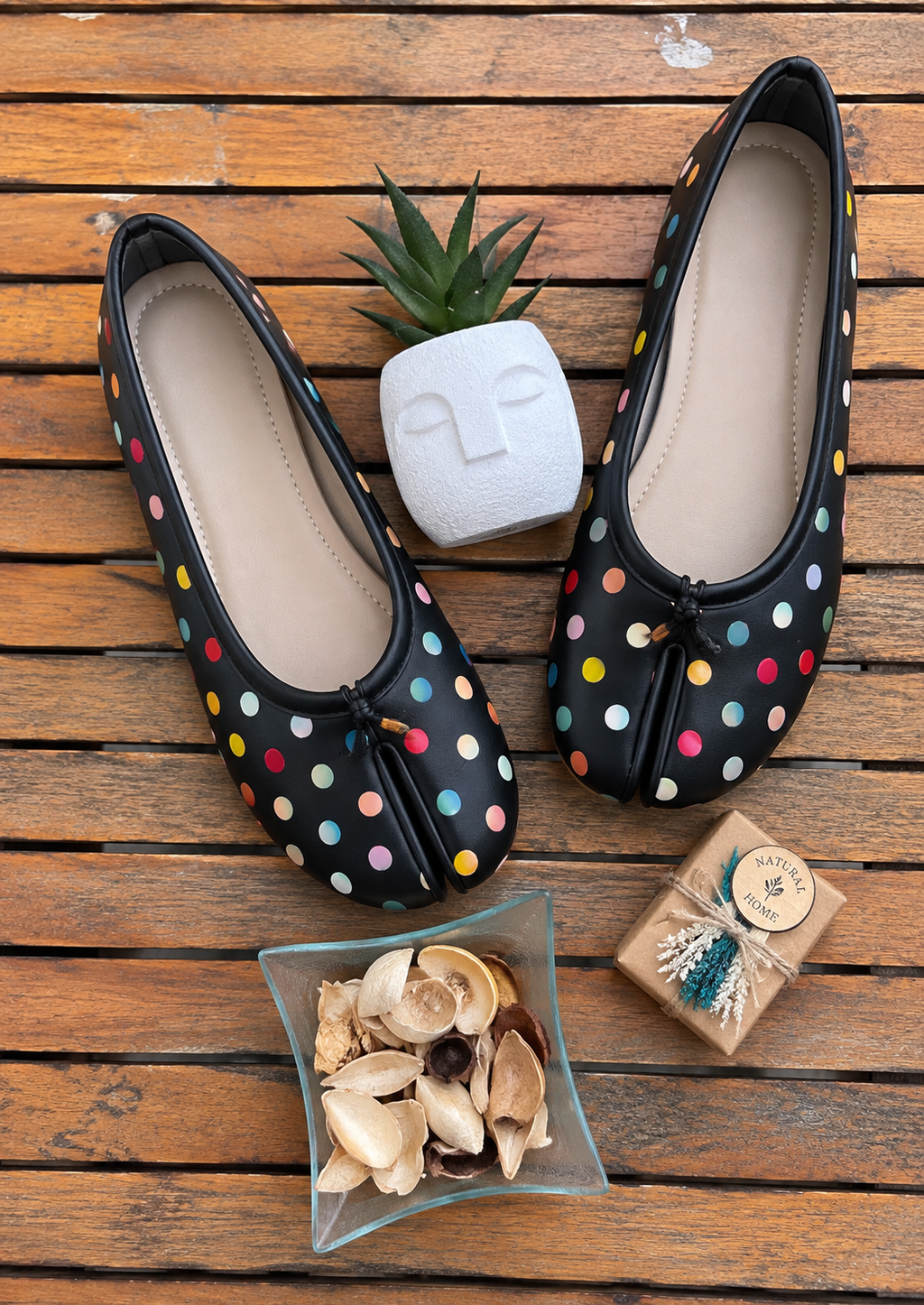 Ballerine Tabi à Pois — Noir Multicolore