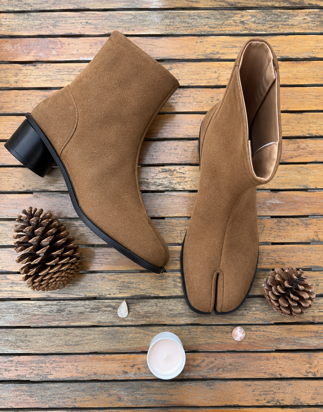 Bottine Tabi à Talons Marron – Effet Daim