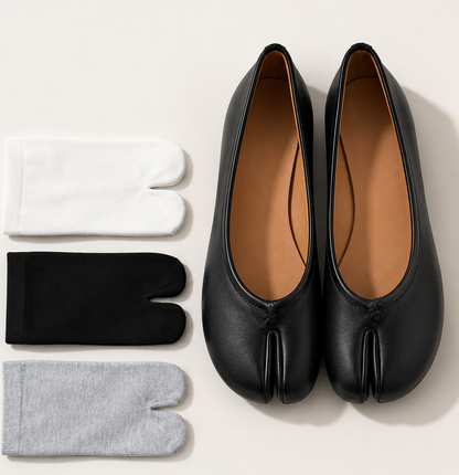 Ballerines Tabi classiques en cuir noir pour femme - House Of The Tabi