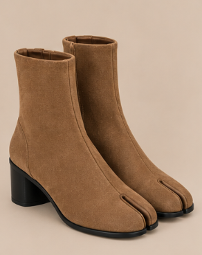 Bottine Tabi à Talons Marron – Effet Daim