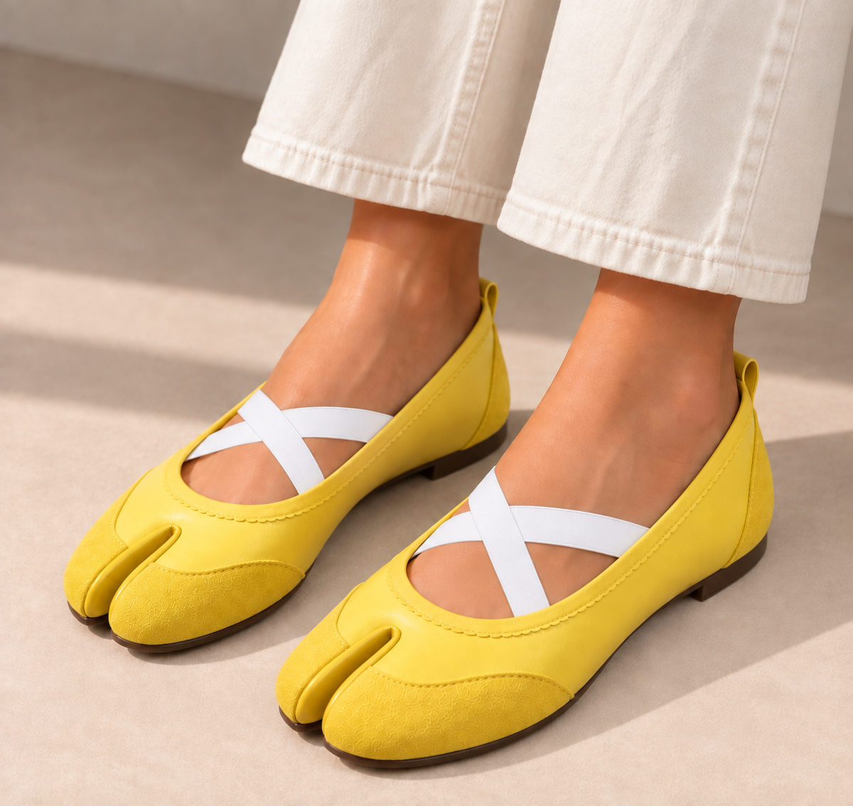 Mary Jane Tabi à Brides Croisées — Jaune