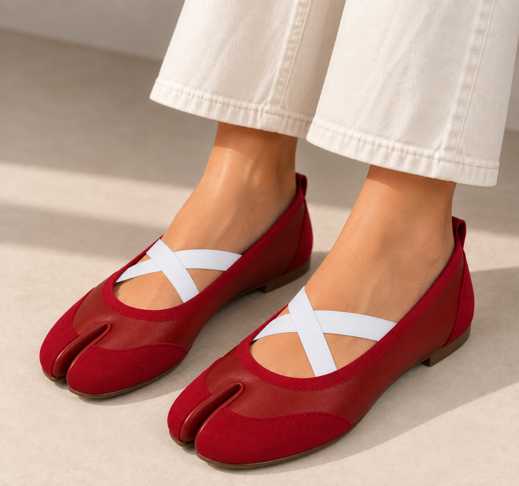 Mary Jane Tabi à Brides Croisées – Rouge